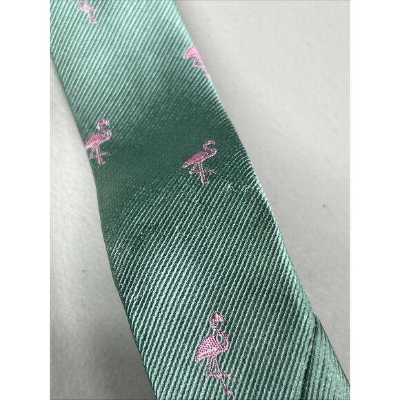 J Crew The Silk Tie Green with Pink Flamingos Mens Necktie 3"X58" - Picture 5 of 11